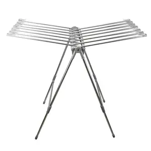 Stainless Steel Drying Rack - 84cm Height-Adjustable, Waterproof, Large-Capacity, Foldable, Freestanding Wing-Shaped Metal Rack with Plastic Components, Lightweight Heavy-Duty Ventilated Laundry Solution for Balcony, Outdoor Use