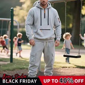 Men��s Winter Heavyweight Fleece Cargo Set - Multi-Pocket, Loose Fit & Sporty Casual Style