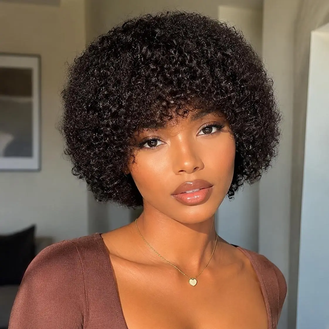 Glueless Afro Kinky Curly Wig for Women Wear and Go No Lace  Made from Human Hair 6 Inch Beginner-friendly Machine Made Wig