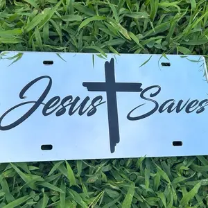 Jesus Saves Front License Plate 12x6 - Christian Truck License Plate - Camo, Black & White Aluminum Tag