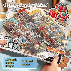 Large Sticker Book, Miniature DIY House Kit, 3D Miniature Scene Stickers with Upgraded Positioning Line, TikTok Viral Craft for Girls Kids, 3D Sticker House Perfect for Beginners (10 Styles)