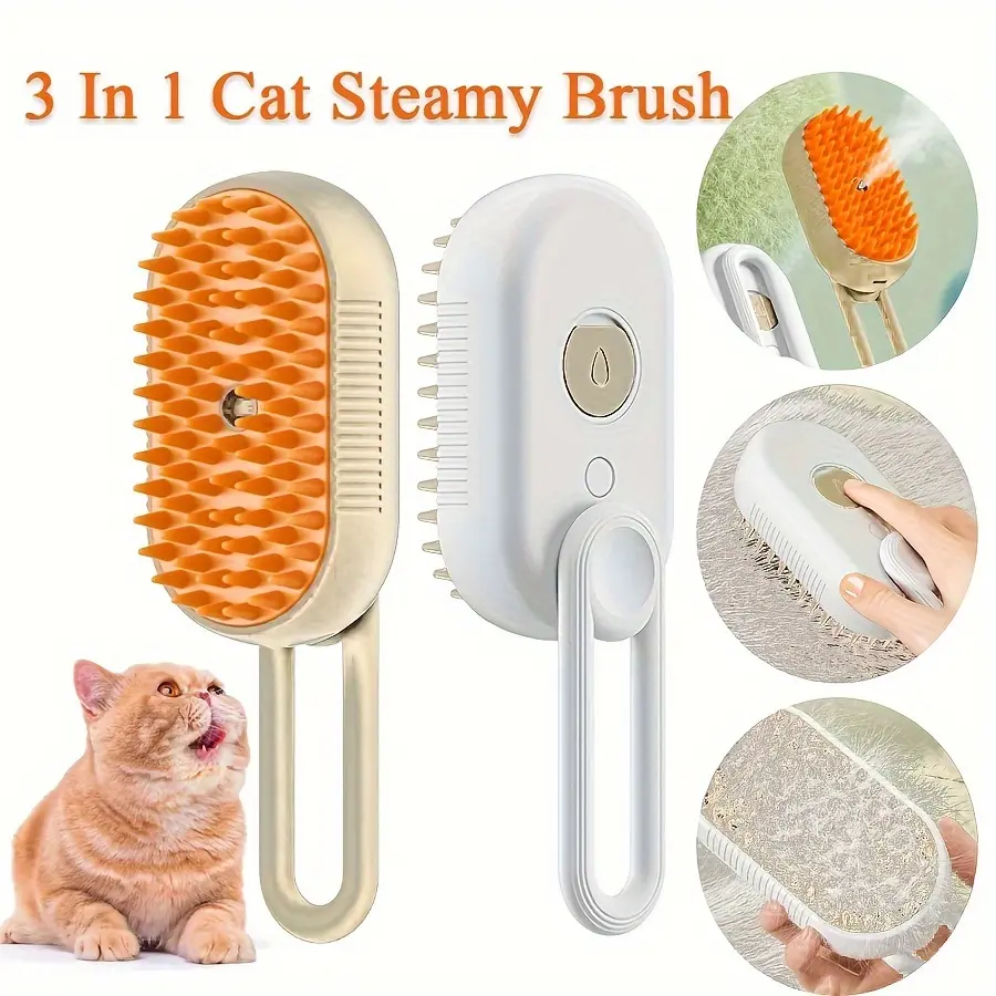 3 in 1 Pet Steam Brush Pet Steamy Mist Steam Pet Brush for Pet Hair 3-IN-1 Steamy Cat Brush ，Small animal Cat Steam Brush, 3 In1 Spray Cat Brush, Small pet steam Pet Hair Brush for Dogs Cats, Pet Cat Comb with Steam for Removing Tangled And Loosse Hair