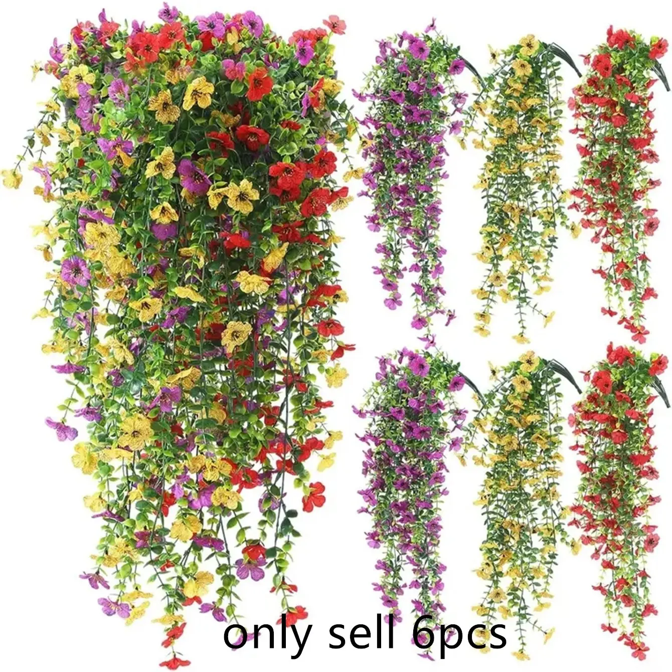 6-Pack Artificial Hanging Plants Set, Vibrant Colors, Decorative Silk Violet Flowers with Eucalyptus Leaves, UV Resistant, Home Garden Decor, Artificial Flower Decorations, Decorative Faux Flowers, Fake Plants Artificial, Faux Floral Decor