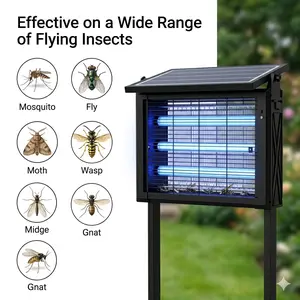 Smart Dual Solar & USB Powered Fly Zapper, Dusk Sensing Auto Startup Function, Triple Enhanced UV Tubes Efficient Fly Eradicator, Weatherproof Outdoor Pest Killer for Farm Shed, Beverage Stall & Backyard Patio