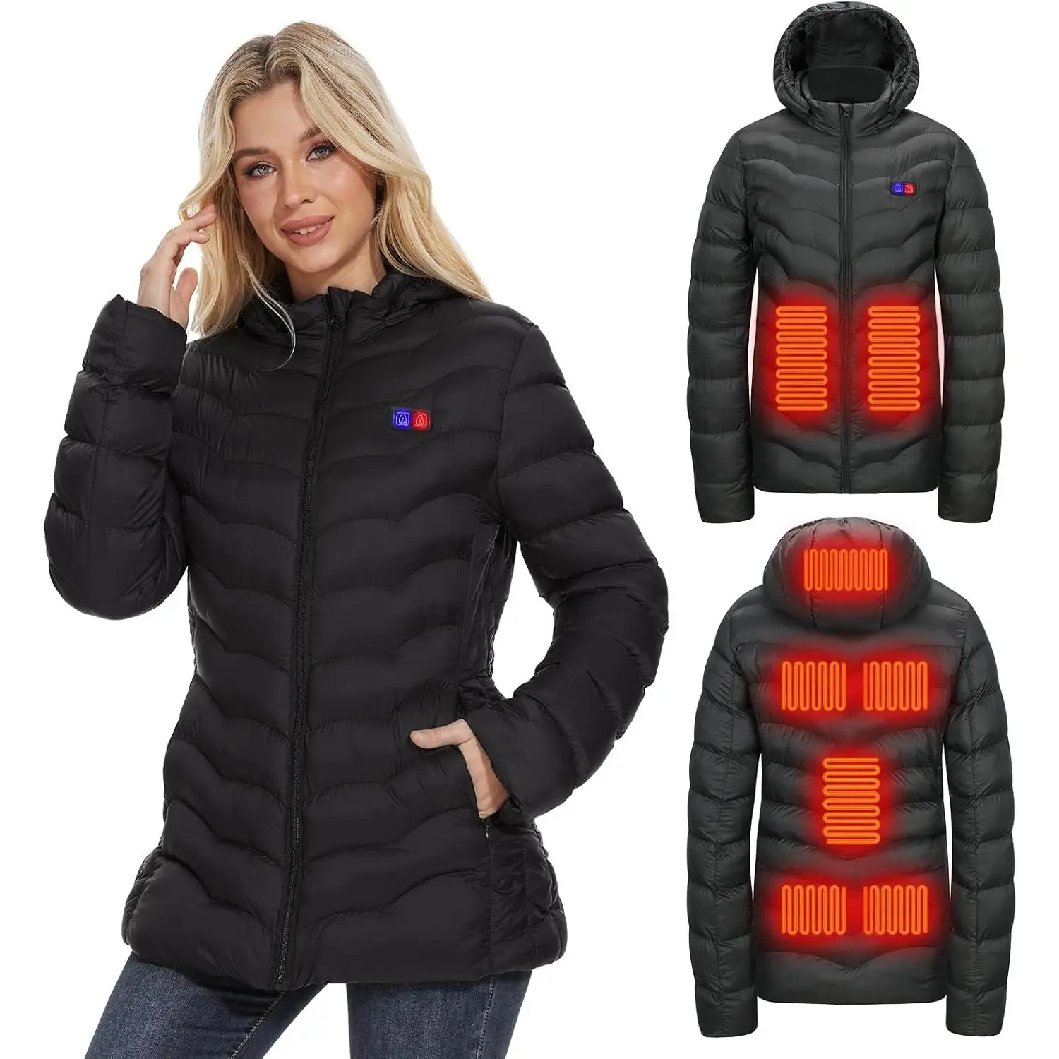 ns Heated Jacket with 10000mAh Battery Pack, Dual Control Button Heated Coat