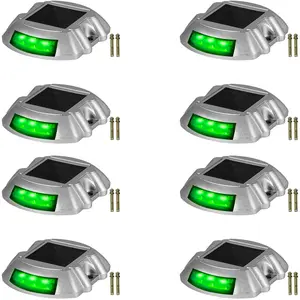 Vevor Driveway Lights,  8-Pack Solar Driveway Lights with Switch Button, Solar Deck Lights Waterproof, Wireless Dock Lights 6 LEDs for Path Warning Garden Walkway Sidewalk Steps, LED Bright Green