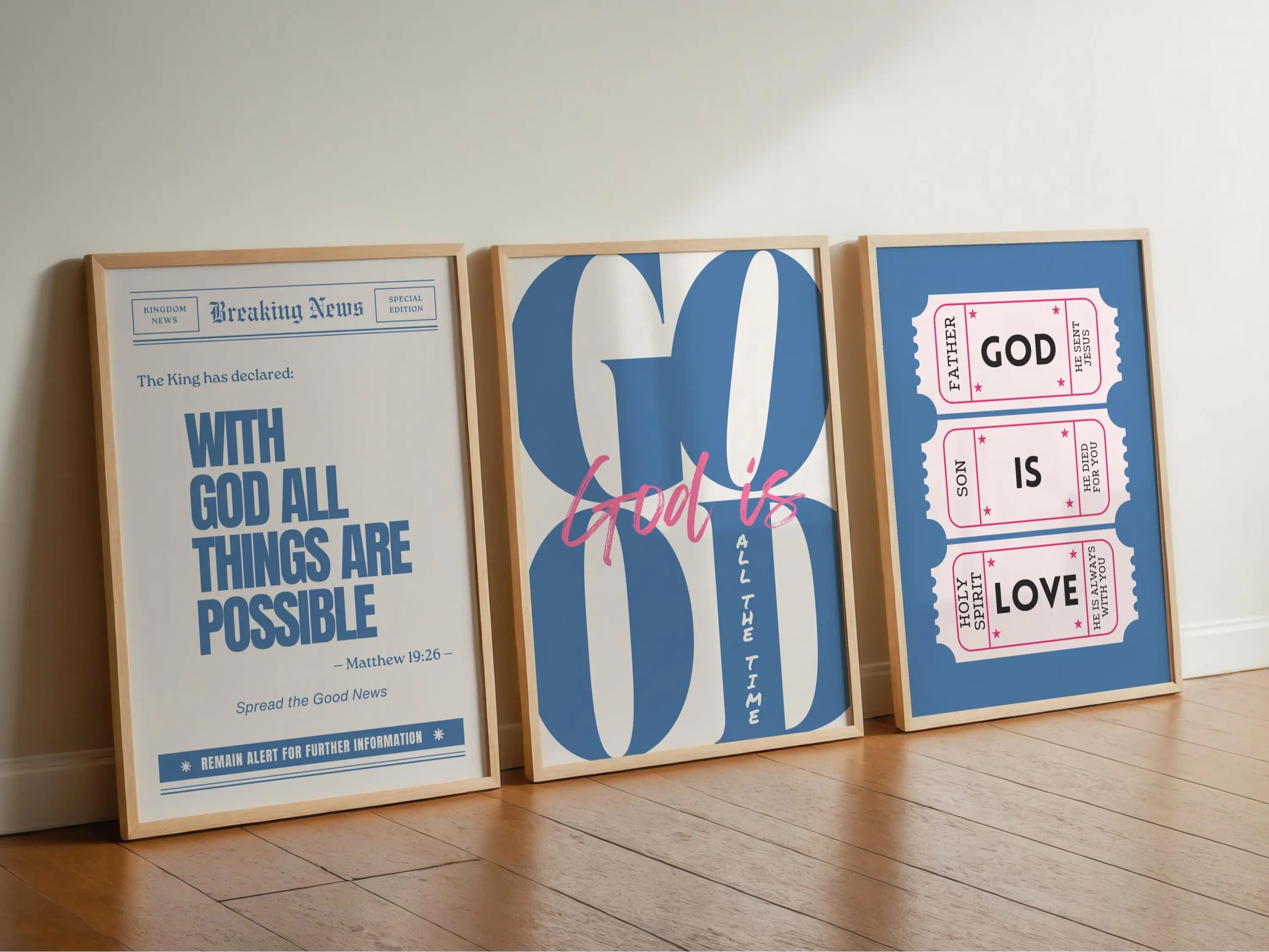 Set of 3 Trendy Christian Poster Unframed  God is Good All The Time Print God is Love Poster With God all Things Are Possible Vintage