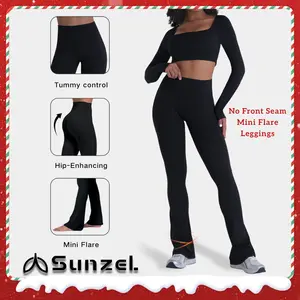 Sunzel No Front Seam Mini Flare Leggings for Women, Invisible Butt Scrunch Flared Yoga Pants with Tummy Control