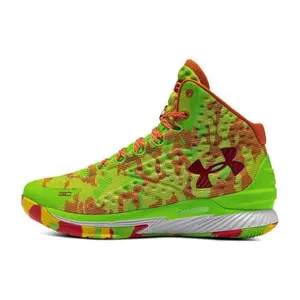 Under Armour Curry 1 Round-Toe Lace-Up Fabric High-Top Basketball Shoes for Men in Red and Green