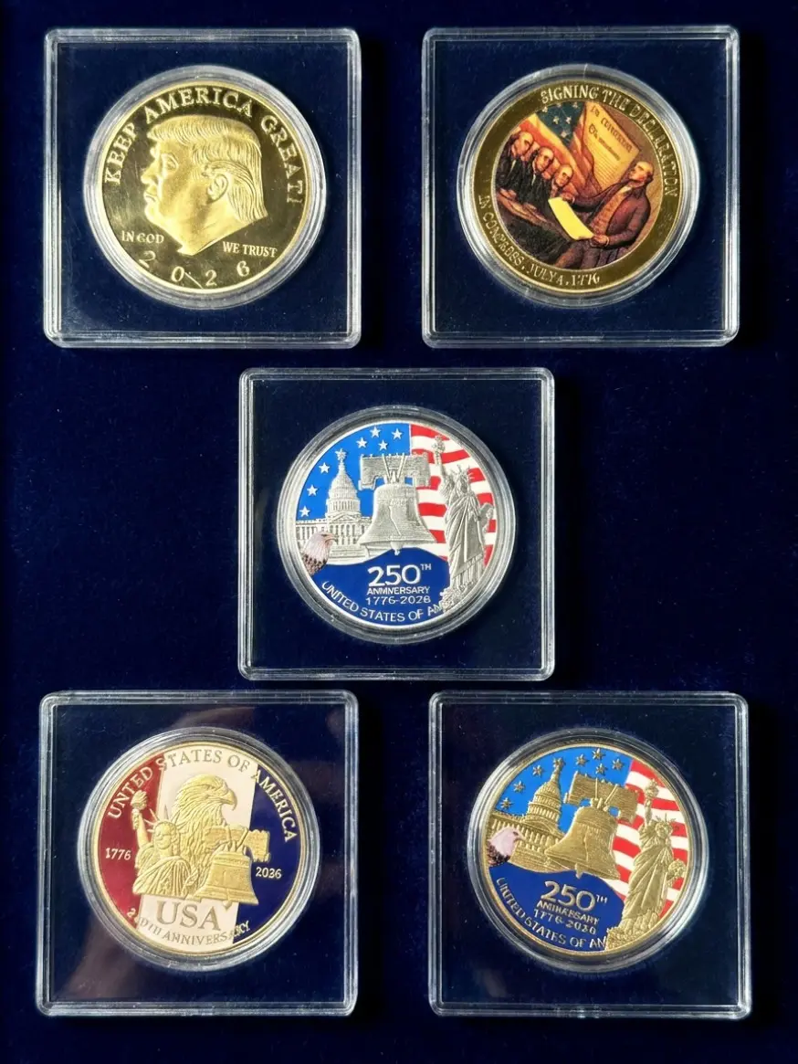 5PCS 40mm USA 1776-2026 Commemorative Coin - 250th Anniversary Patriotic Collectible Medallion - Gold Plated History Keepsake