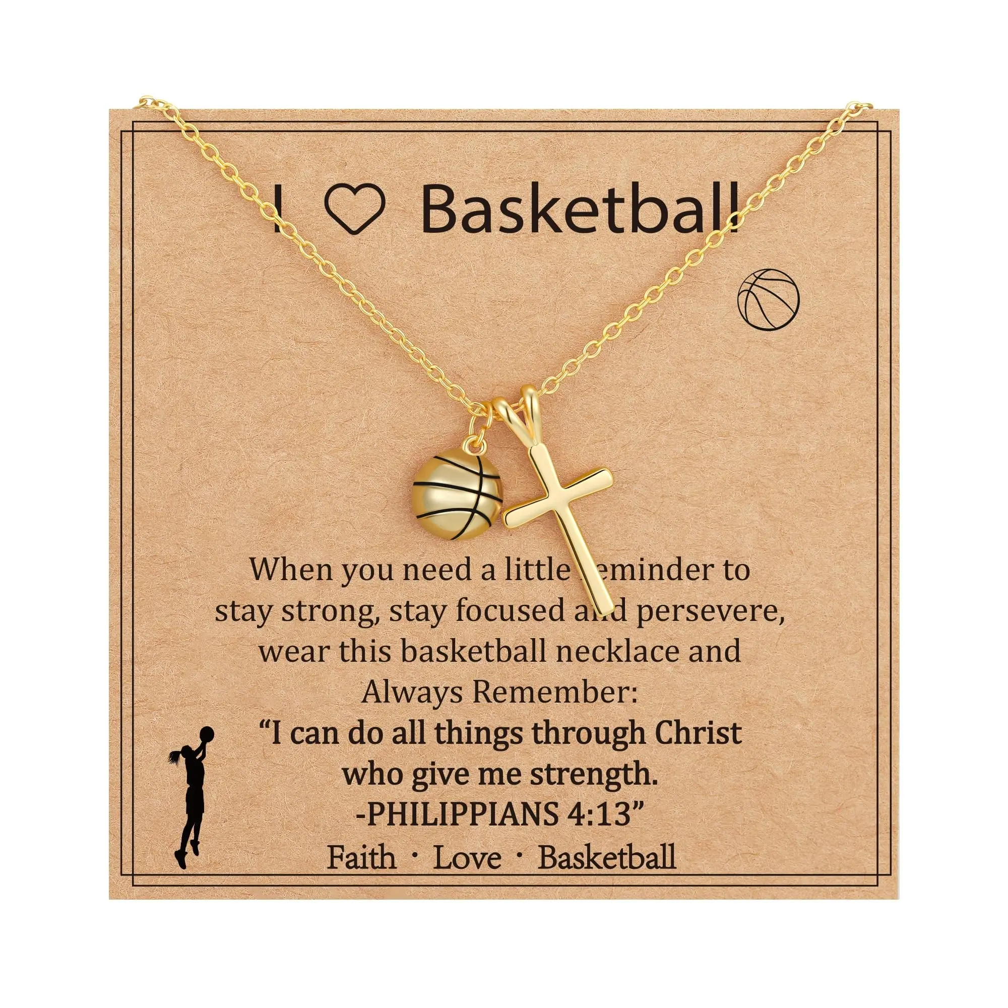 Basketball Necklace for Teen Girls Women, Gold/Silver Cross Pendant Sport Accessories Christian Religious Faith Necklace Jewelry Gifts for Teens Kids Lovers