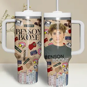 BB Custom Tumbler 40oz with Handle – Music Fan Gift, Aesthetic Collage Design Cup