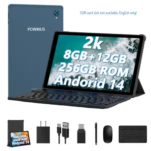 POWMUS 10.3" 2K Android 14 Tablet - Blue, 8GB RAM + 256GB ROM, 8000mAh Battery, Dual WiFi, Keyboard Mouse Stylus Case - No SIM card slot