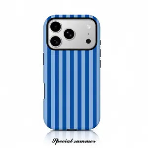 Simple and Stylish Blue Striped Pattern Phone Case for iPhone 17, 17 Pro, 17 Air, 16 Pro Max, 16E, 15P, 13, 11, 12, XS, 8 PLUS, 7, 12 Mini, Glossy 2-in-1 Case