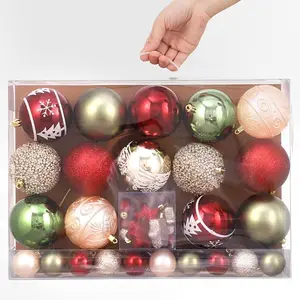 Christmas Tree Ornaments Set,42 Pack Burgundy Green Champagne Shatterproof Plastic  Christmas Tree Ornament for Christmas Tree Xmas Holiday Party Indoor  Decor