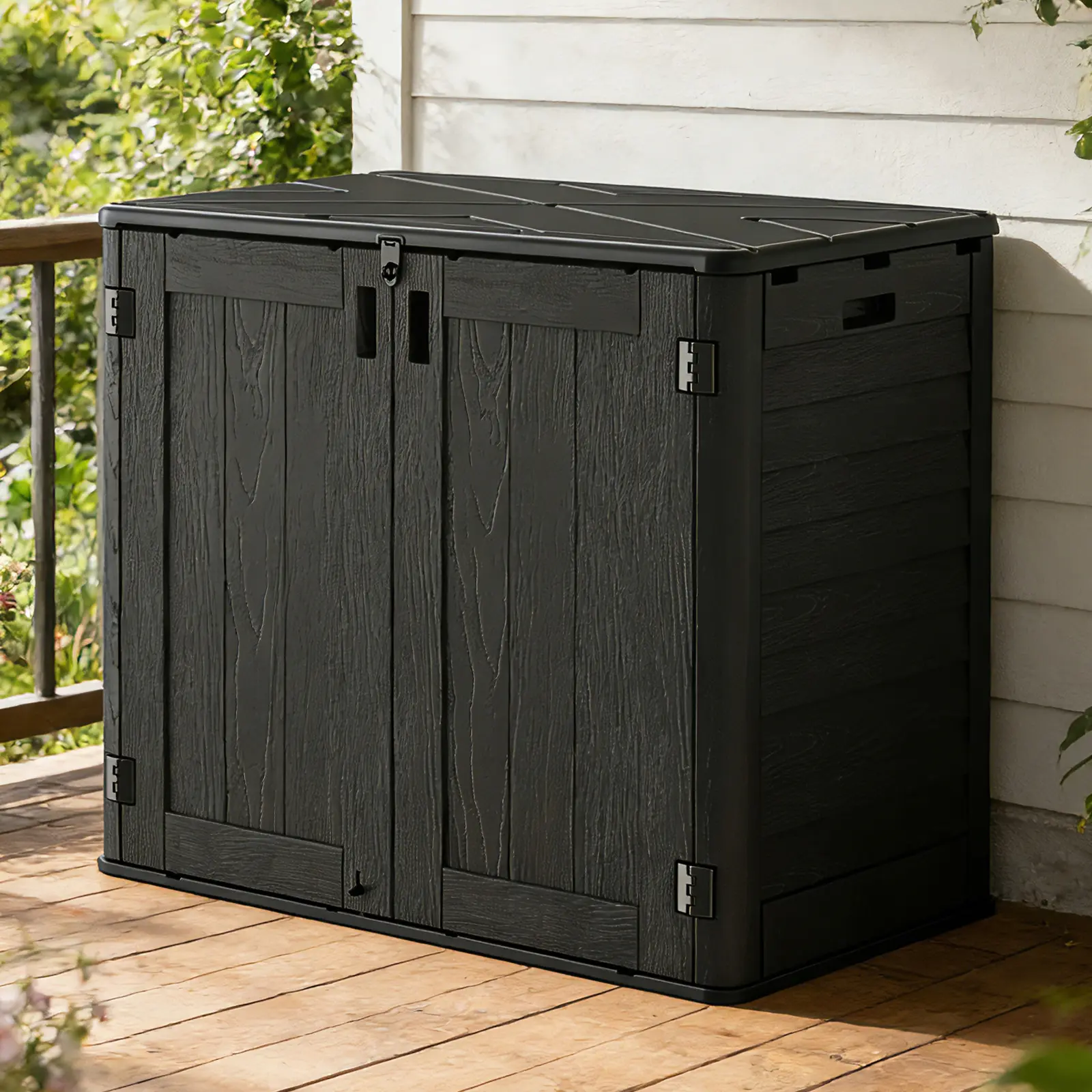 IWDOO Sturdy 30 Cu Ft Lockable Horizontal PE Plastic Outdoor Shed - Rustproof, Sun-Protective, Weatherproof Garden Building with Flat Top, 44.69x24.02x39.37in, Assembly Required, Backyard/Patio Storage Cabinet