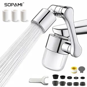 SOPAMI 3D Filter Faucet Set - Multi-Angle Swivel Faucet Aerator with 3 Included Filter Cartridges, Anti-Splash Soft Aeration, Transparent Visible Filter Housing, Compatible with Kitchen, Bathroom & Laundry Faucets