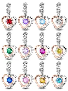 1PC New Original Months Series Heart Shape Bead Pendant Thanksgiving Christmas Beads and Pendant Designer Bracelet Making DIY Gift Ladies Daily Wear for Women as Gift Special Choice Heart Design Charm