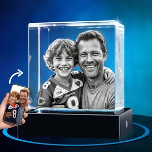Unique Handmade Square 3D Photo Album Crystal Cube, Custom Clear Laser Etched Family Memory Picture Block with Colorful LED Stand, Exquisite Home Photo Collection Ornament, Perfect Sentimental Souvenir Gift for Friends, Lovers & Family Desktop Decoration