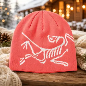 Arc'teryx Style Bird Head Beanie | Embroidered Bird Skeleton Logo Knit Hat | Cozy Winter Skull Cap for Men & Women