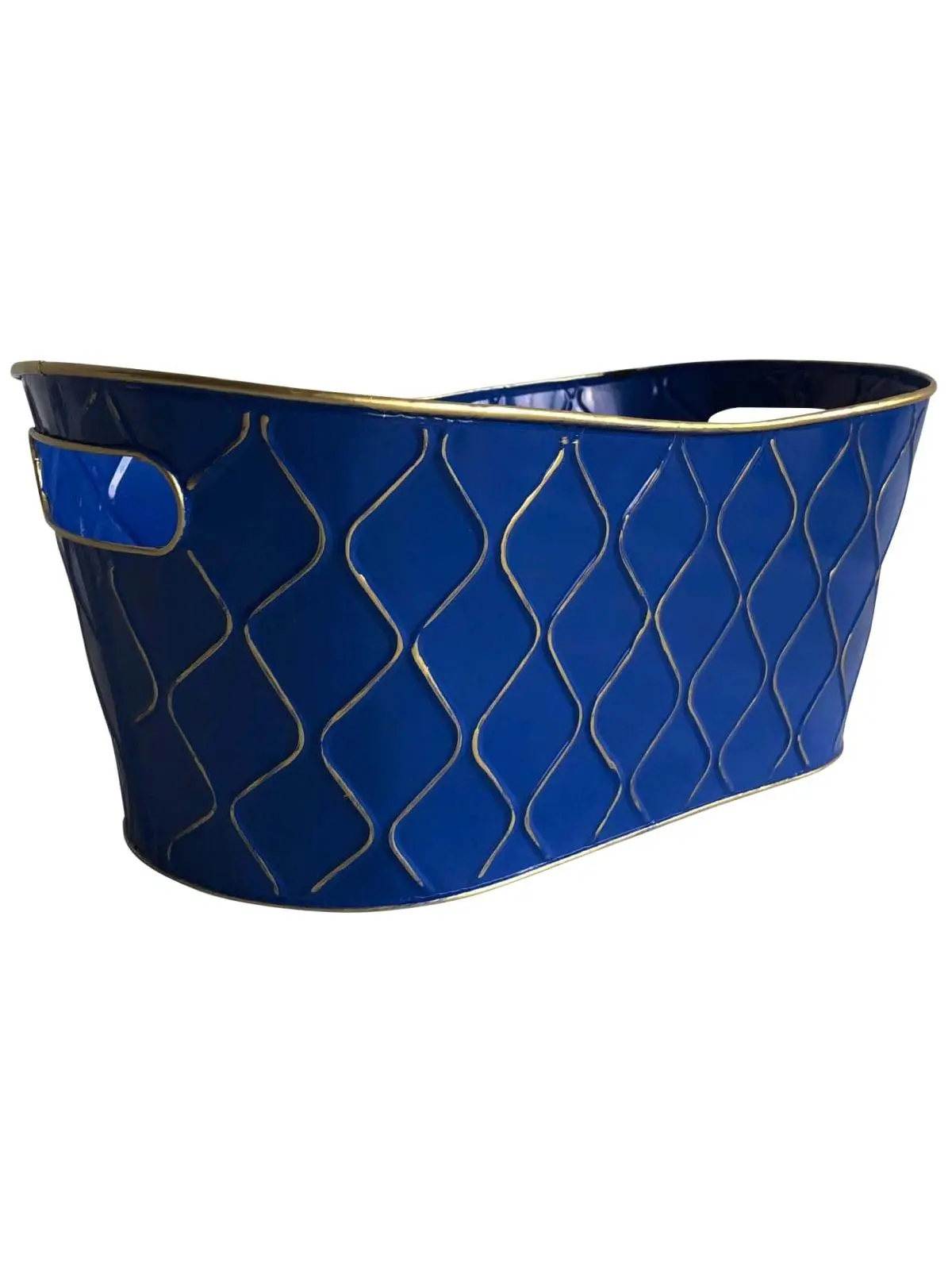 Wald Imports 2354-D6 Rectangular Royal Blue Metal Planter, 13 in. Classic Design with Handles for Planting