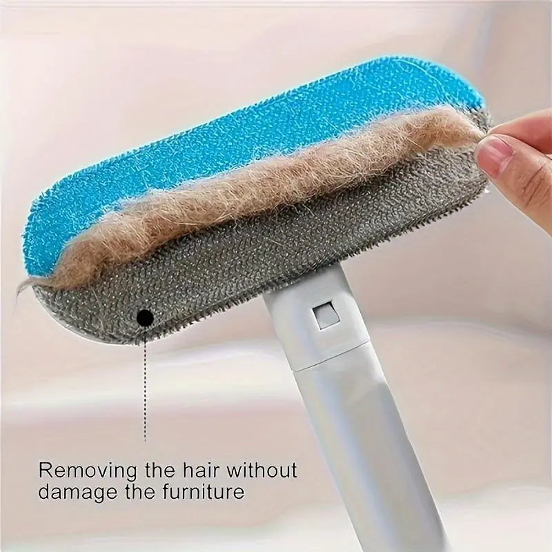 Pet Hair Remover Brush with Extra-Long Handle – Reusable, Washable Lint Cleaner for Cat Dog Hair on Furniture, Carpets, and Bedding.