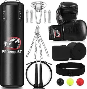 Prorobust Punching Bag for Adults, 4ft PU Heavy Boxing Bag Set with 12OZ Gloves for MMA Kickboxing Boxing Karate Home Gym Training