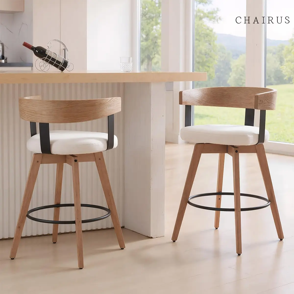 CHAIRUS 26 Inch Swivel Bar Stool  Counter Height Bar Stool with Footrest  Linen Upholstered Seat  Modern Kitchen Island Stool for Home Bar,dorm essentials,home decor