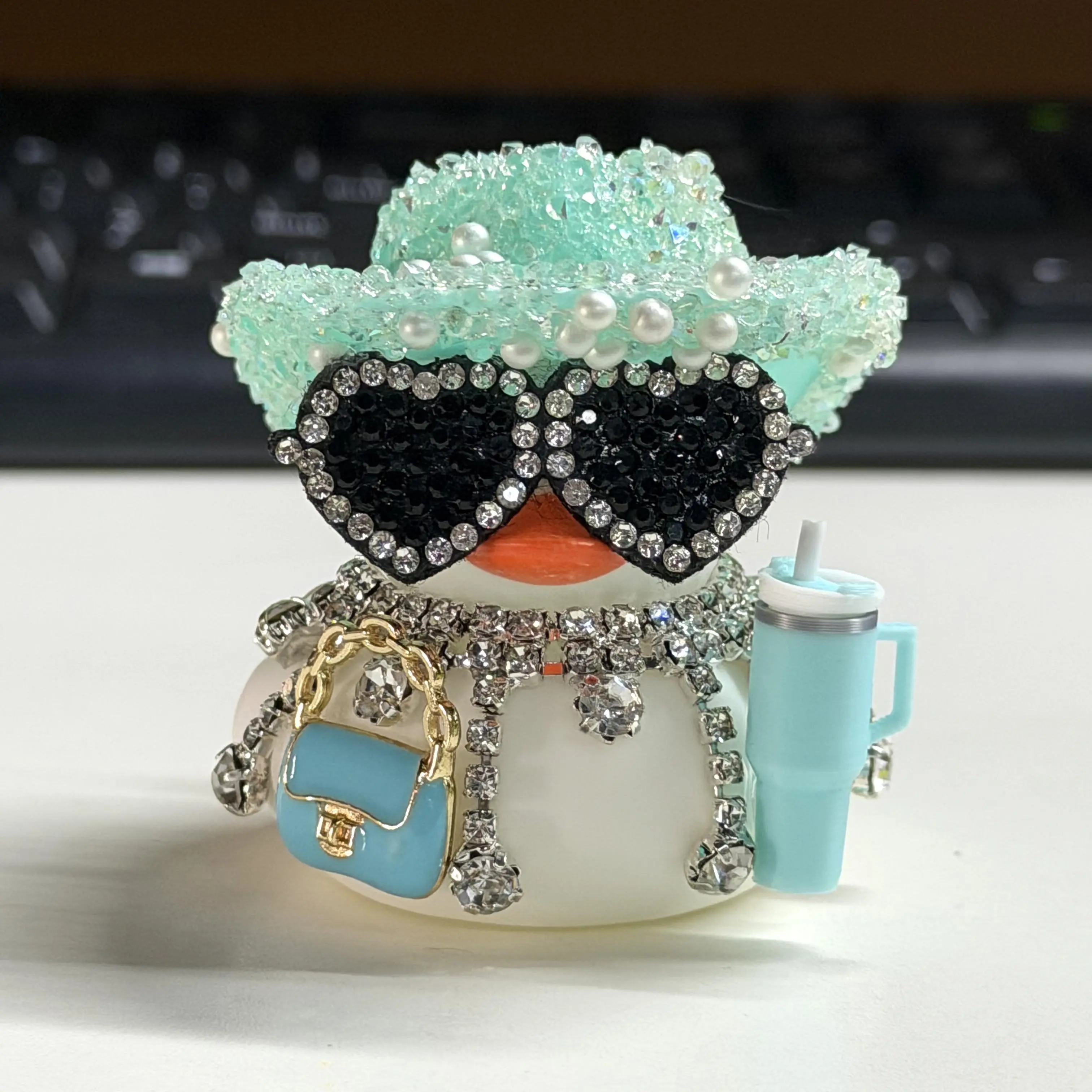 Diamond necklace car duck-cowboy rubber duck cute cartoon car Duck Decoration Car Ornaments Car Interior Decorative, Car Decor Gift