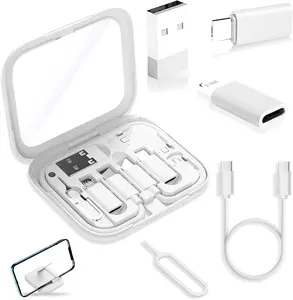 USB-C Travel Adapter Kit for iPhone, Pixel & Galaxy: USB-A to C, Micro-USB to C, Type-C to Lightning, Short USB-C Cable, OTG, Mirror Case