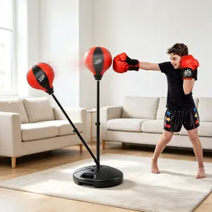 Kids Punching Bag Set with Adjustable Stand, Reflex Speed Bag with Gloves & Pump, Safe Inflatable Boxing Toy for Ages 3+, Indoor Outdoor Kids Exercise Gift outdoorfun