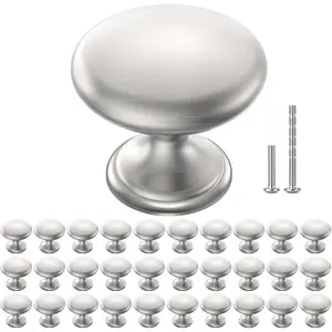 Brushed Nickel Cabinet Knobs 30 Pack Solid Silver Drawer Knobs with Screws Modern Cabinet Hardware for Dresser Drawer Cupboard Kitchen Bedroom Bathroom