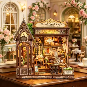 Wooden DIY Coffee House Model, Assembly Kit, Pine Tree Design, Non Disposable, Harvested in China, Xsl-01-A Model