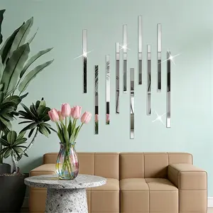 10pcs， Silver long acrylic mirror wall sticker, 3x50cm self-adhesive waistline decorative strip, DIY hole free and easy to install, used for fashionable decoration, living room, bedroom, ceiling frame, TV background wall, beautiful seam sticker