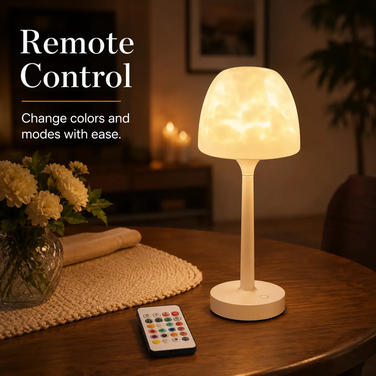 Rechargeable Ocean Wave Atmosphere Lamp, 16-Color RGB Water Ripple Table Light with 3 Light Modes, Cordless Splash-Resistant Mood Night Light for Bathroom, Bedroom, Bedside, Desk & Living Room Decor