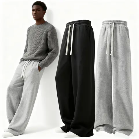 Men's Solid Fashion Sweatpants, Versatile Year-Round Wear Ideal for Autumn and Winter Wide Leg Straight Pants Casual Street Dance Pants Comfortable Winter Home Pants Plus Size Casual Sports Pant with Rivet Design Fashionable and Versatile daily wear pant