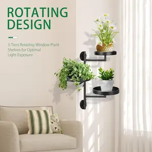 3-Tier Metal Rotating Window Plant Stand - Indoor Wall-Mounted Flower Shelf, Multilayer Plant Display Holder for Home Decor, Apartment Decor