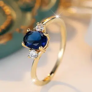 Blue Sapphire Oval Stone Engagement Ring – Elegant Jewelry for Wedding, Party & Daily Wear