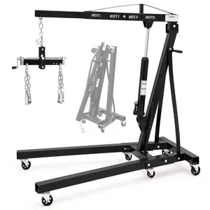 GAOMON Engine Hoist with Lever, 2 T 4000 Lbs Heavy Duty Folding Cherry Picker Engine Lift Hydraulic Tilting Engine Shop Crane with 6 Iron Caster Wheels Telescopic Boom Hitch, Black