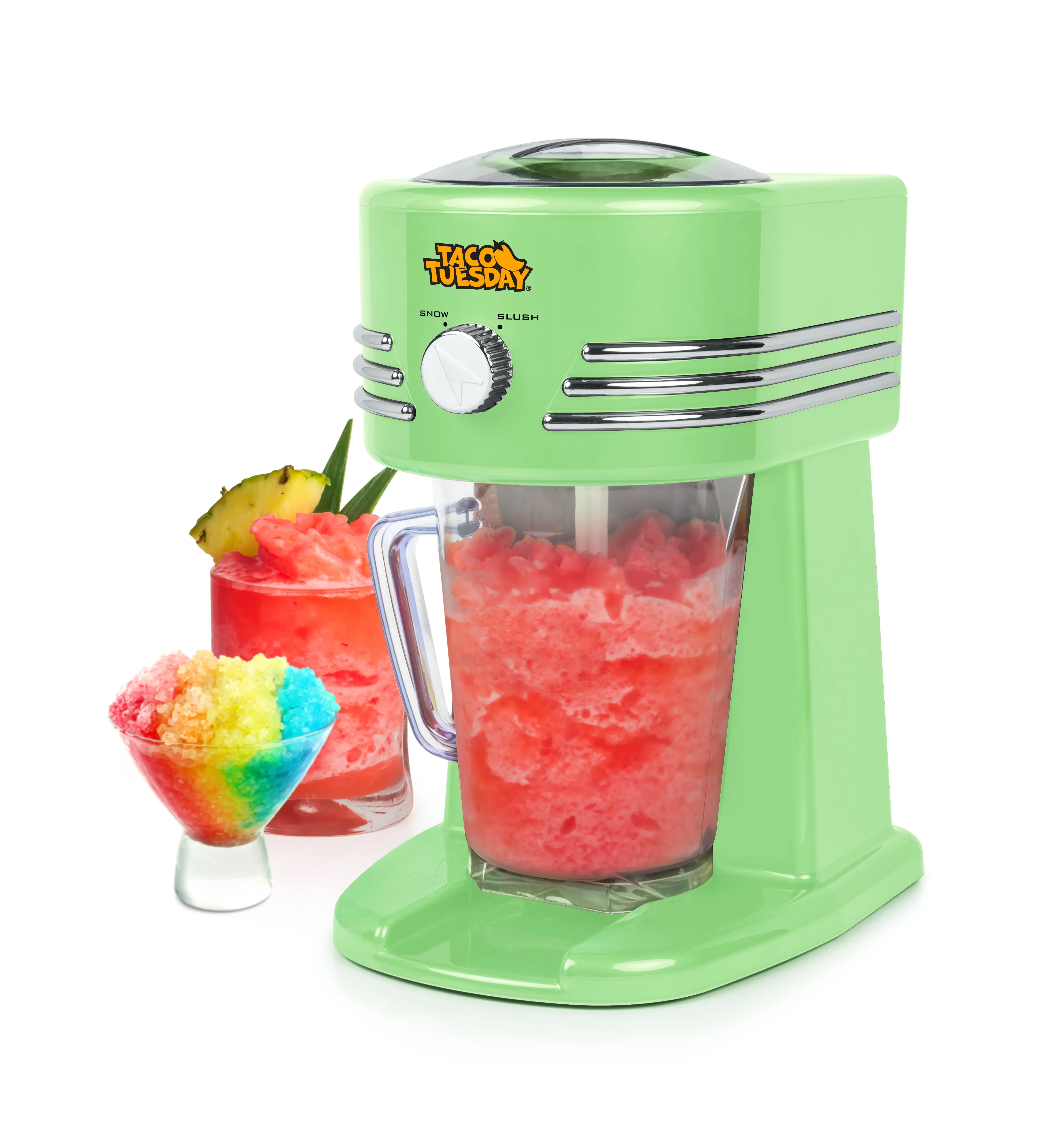 Nostalgia Taco Tuesday 40-Oz Ice Shaving Machine - Shaved Ice Machine, 2 Shave Settings, Stainless Steel Blades for Slush Drinks, Margaritas