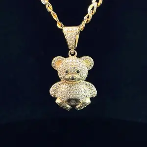 14kt Yellow Gold Teddy Bear Pendant with Cubic Zirconia