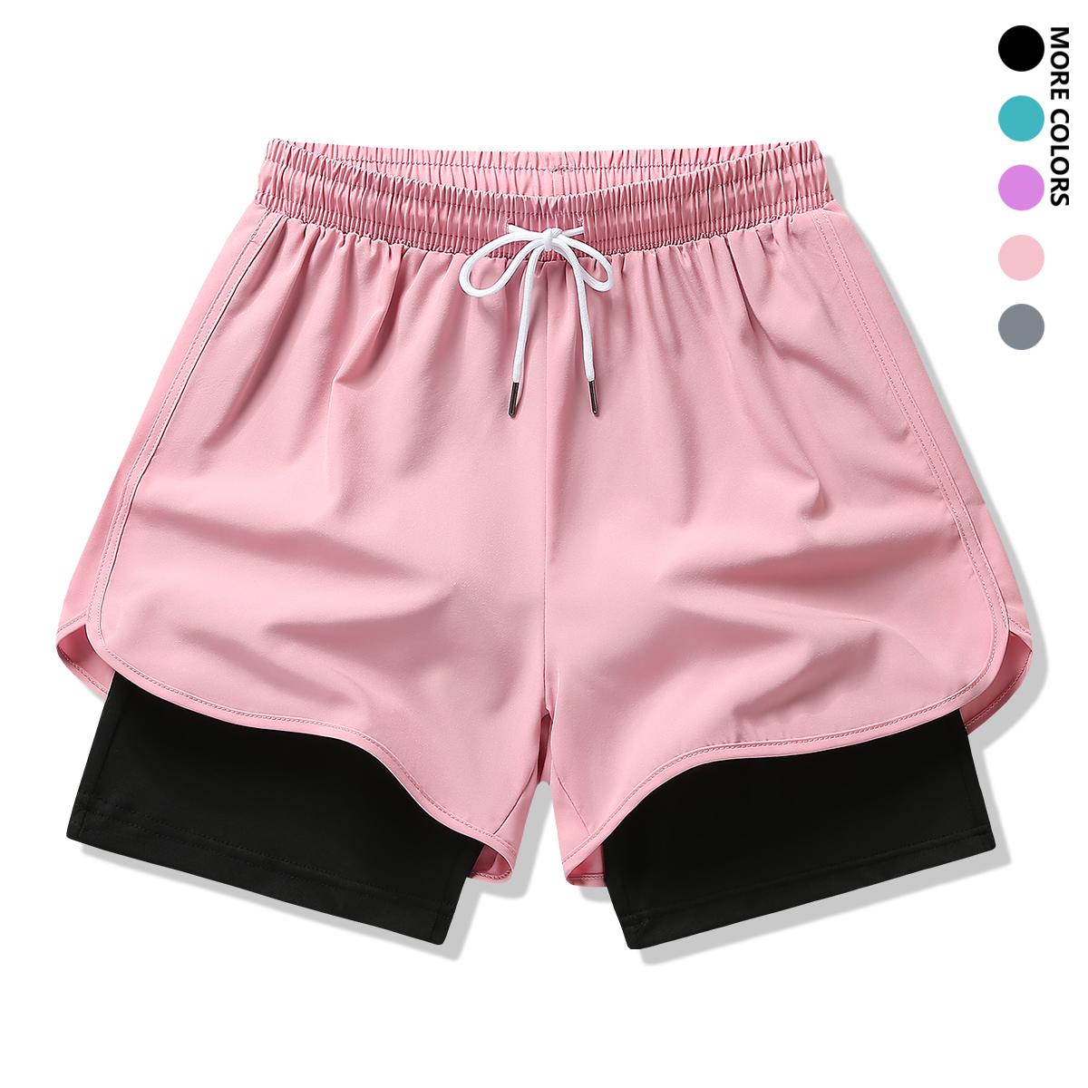 4-piece set: women’s summer shorts outfit with lining, drawstring, elastic waistband; suitable for outdoor sports, fitness, running, and casual wear; women’s shorts, summer bottoms.