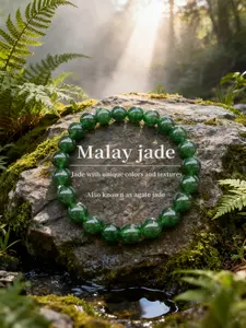 Malay Jade Handmade Premium Bracelet, Natural Stone Beads, Unisex Design, Warm Glow, Perfect Gift for Birthday, Holiday, Friends & Family