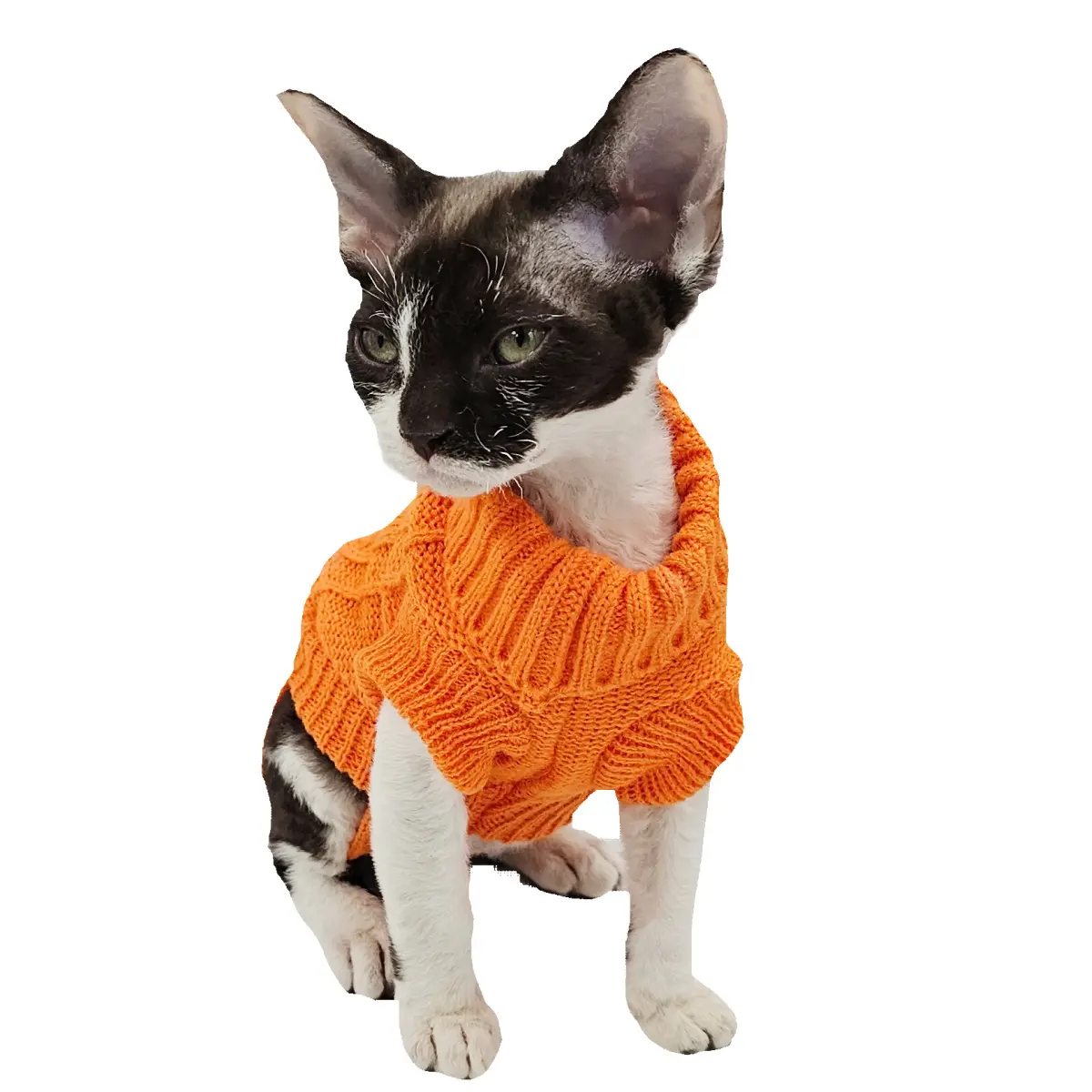 YokoKat Turtleneck Cat Sweater in Orange for Cats, Kittens, and Small Dogs