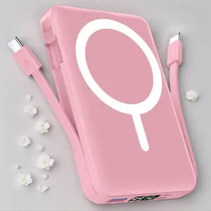 Power bank Magnetic Wireless Power Bank 10000mAh, 22.5W PD Fast Charging Portable Charger, Built-in Cable, LED Digital Display, Ultra-Slim Magnetic Battery Pack, Compatible with Most Smartphones & Mobile Devices Foldable MagSafe