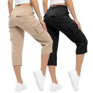 2 PACK YSENTO Women's Outdoor Lightweight Cargo Capris Pants Casual Outdoor Trouser Trip Loose Shorts Comfy Capris Plus Size Clothing with Pockets for Summer Travel & Everyday Wear
