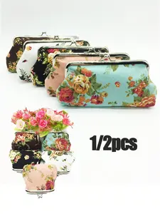Mini Wallet Coin Purse, Rose Random Pattern Snap Button Bag, Cute Small Korean Style Dual Rose Canvas Bag, Floral Pattern, Perfect Gift for Men and Women, Versatile Use, Flower Design, Compact Size, Portable Wallet
