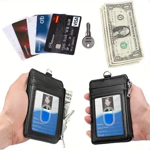 Badge Holder with Zipper ID Badge Card Holder Wallet with 5 Card Slots 1 Side RFID Blocking Pocket and 20 inch Neck Lanyard Strap for Offices ID School ID Driver Licence Black