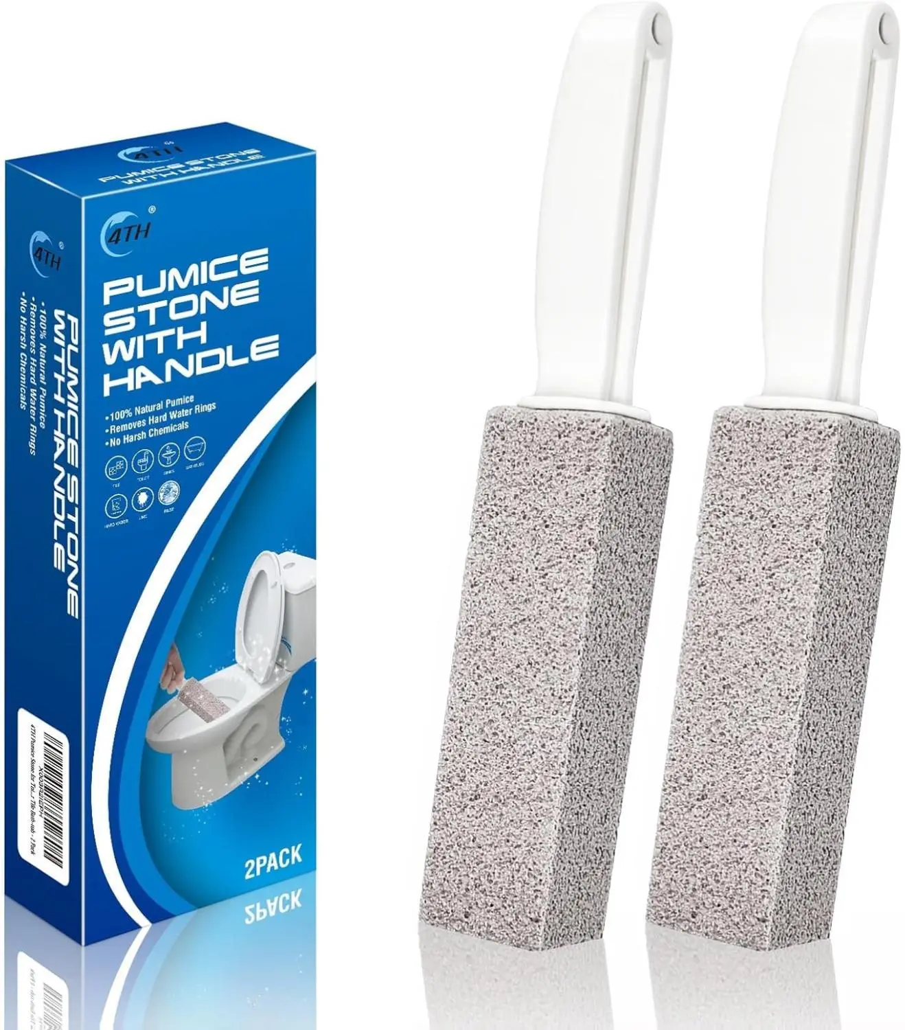 2-Pack Durable Pumice Scrubbing Stick with Handle - Bathroom Cleaning Tool for Toilet Bowl, Tile, Bathtub to Remove Limescale, Hard Water Rings, Calcium Buildup, Iron, Rust, Toilet Wand
