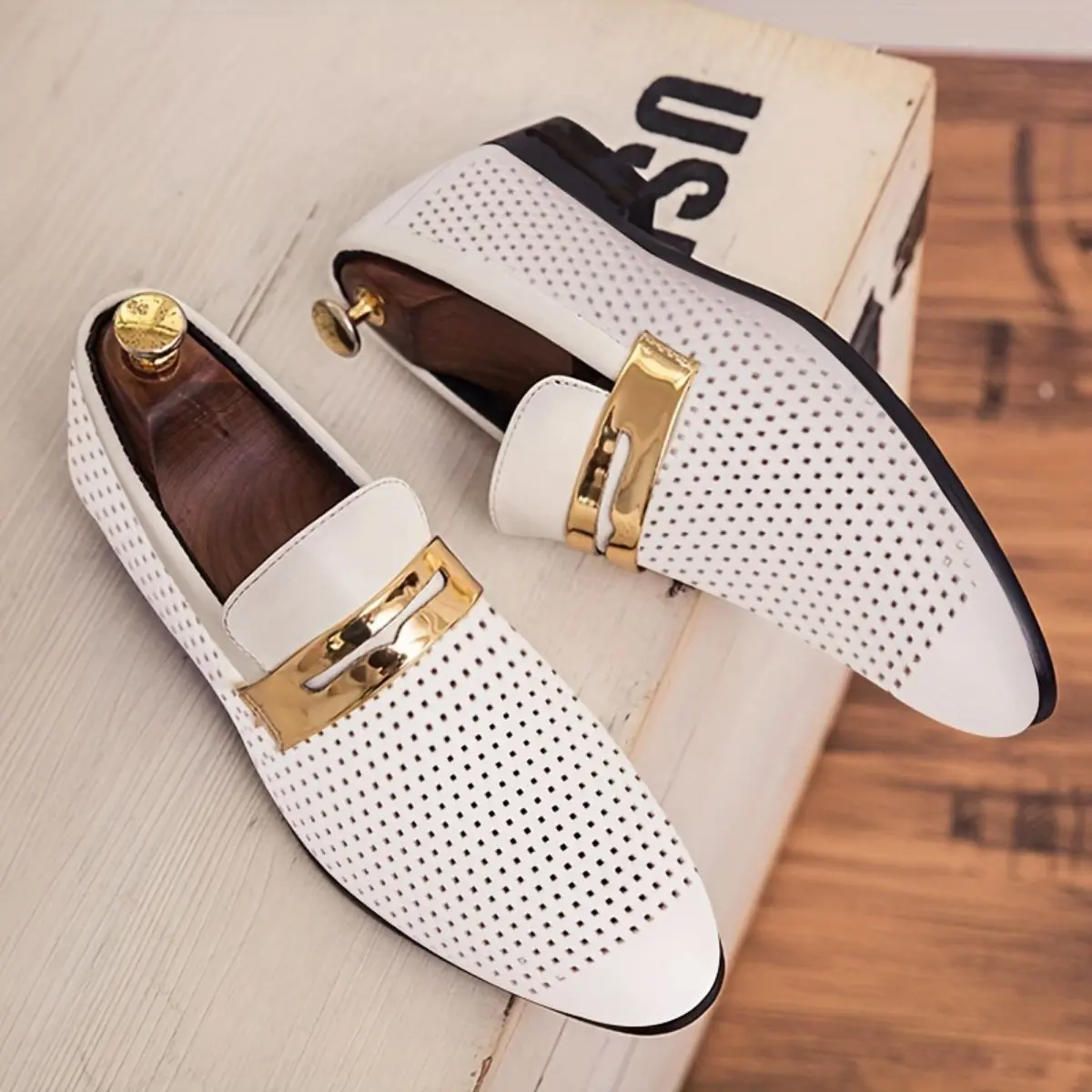 Men's Hollow-Out PU Leather Oxford Loafers - Slip-On Pointed Toe Loafer Flat Footwear, All Seasons Casual Formal Dress Shoes with Rubber Sole, Comfortable for Business Meetings, Ideal Gift for Professionals